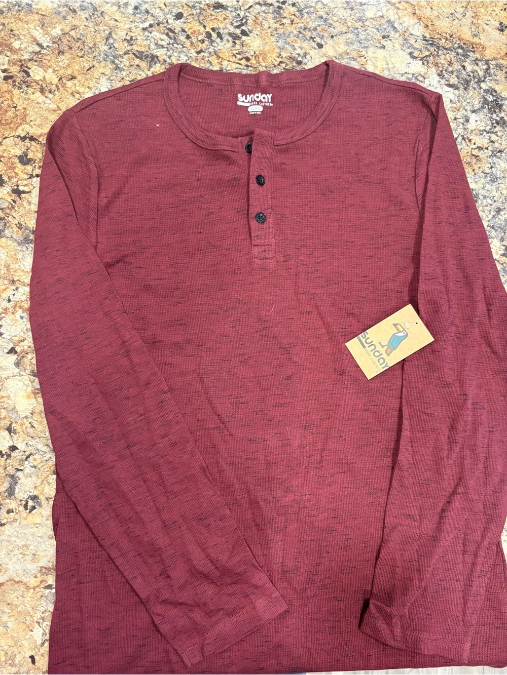 Sunday Men's Maroon Heathered Henley Long-Sleeve Shirt